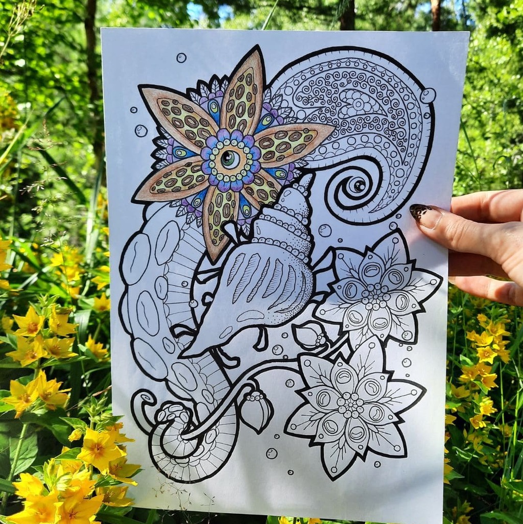 Image of a colored Deer Orchid coloring page by LinTu.studio