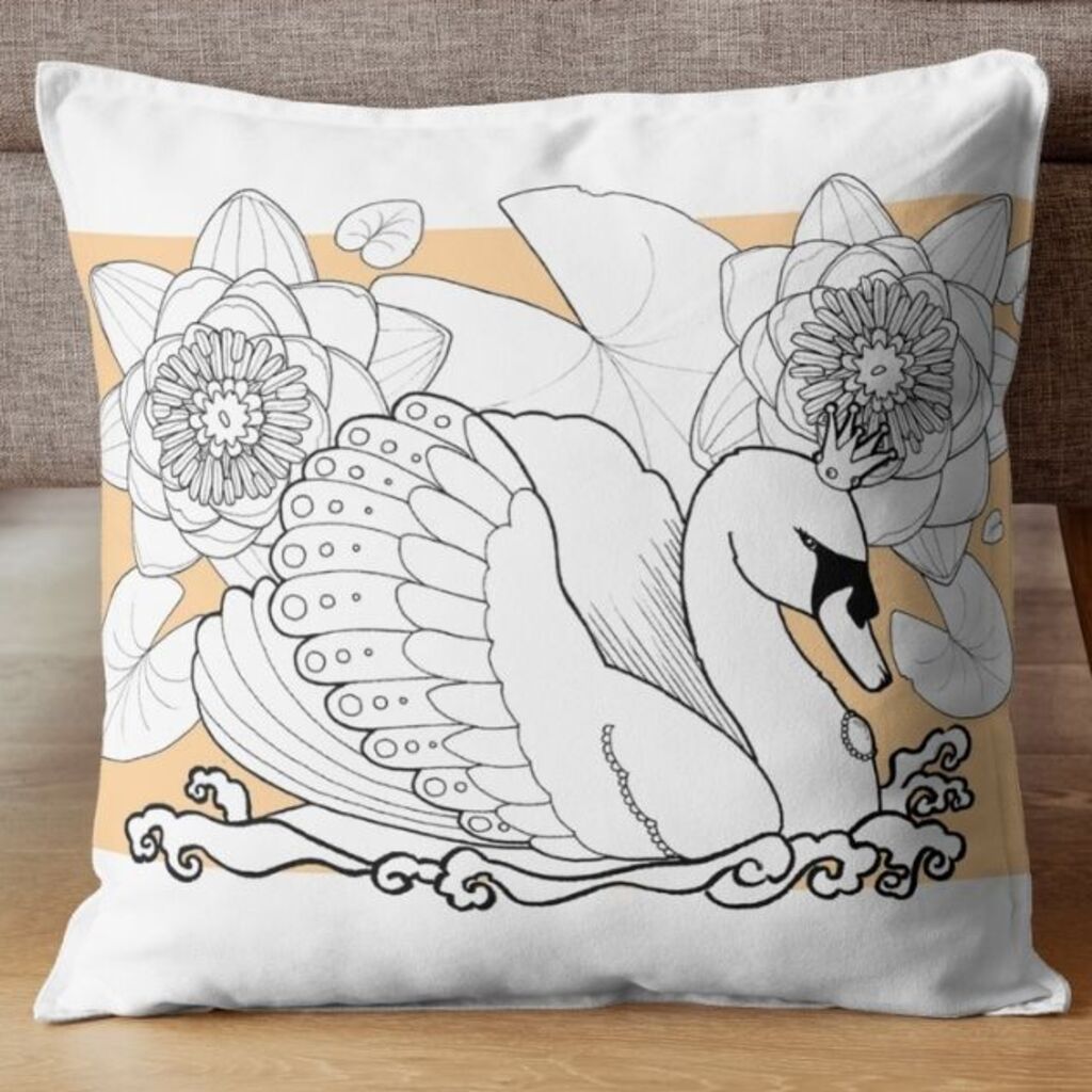 An image of a throw pillow with Swan Mandala design on it. The mandala clipart is designed by  LinTu.studio