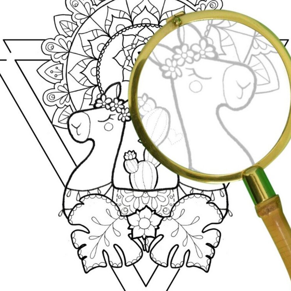A magnified image of Llamazing Trinity coloring page by LinTu.studio