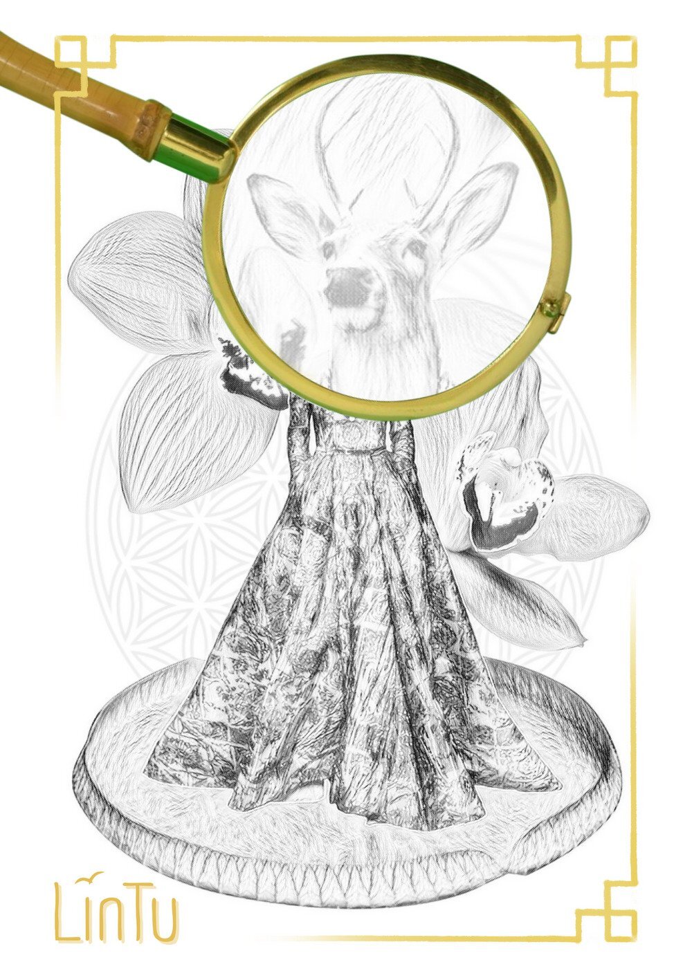 An image of magnified Deer Orchid coloring page by LinTu.studio