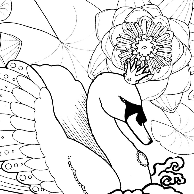 Swan Mandala coloring page close-up